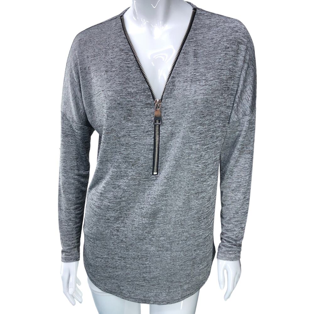 Joseph Ribkoff Womens Sz 6 Sweater Grey Zipper Blouse Sweater Knit Tunic Length